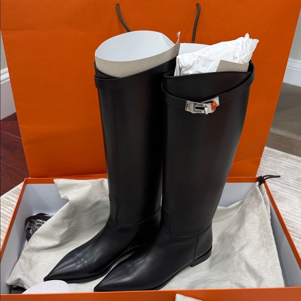 Hermes Lizzy Jumping Black Over the Knee Boots